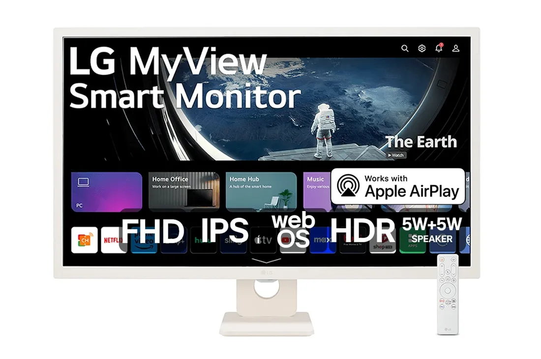 Monitor Lg Myview Smart - Tela Ips De 32', Fhd, Webos, Screen Share, Hdr10, Thinq, Air Play 2, Bluetooth, Usb, Hdmi - 32sr50f-W